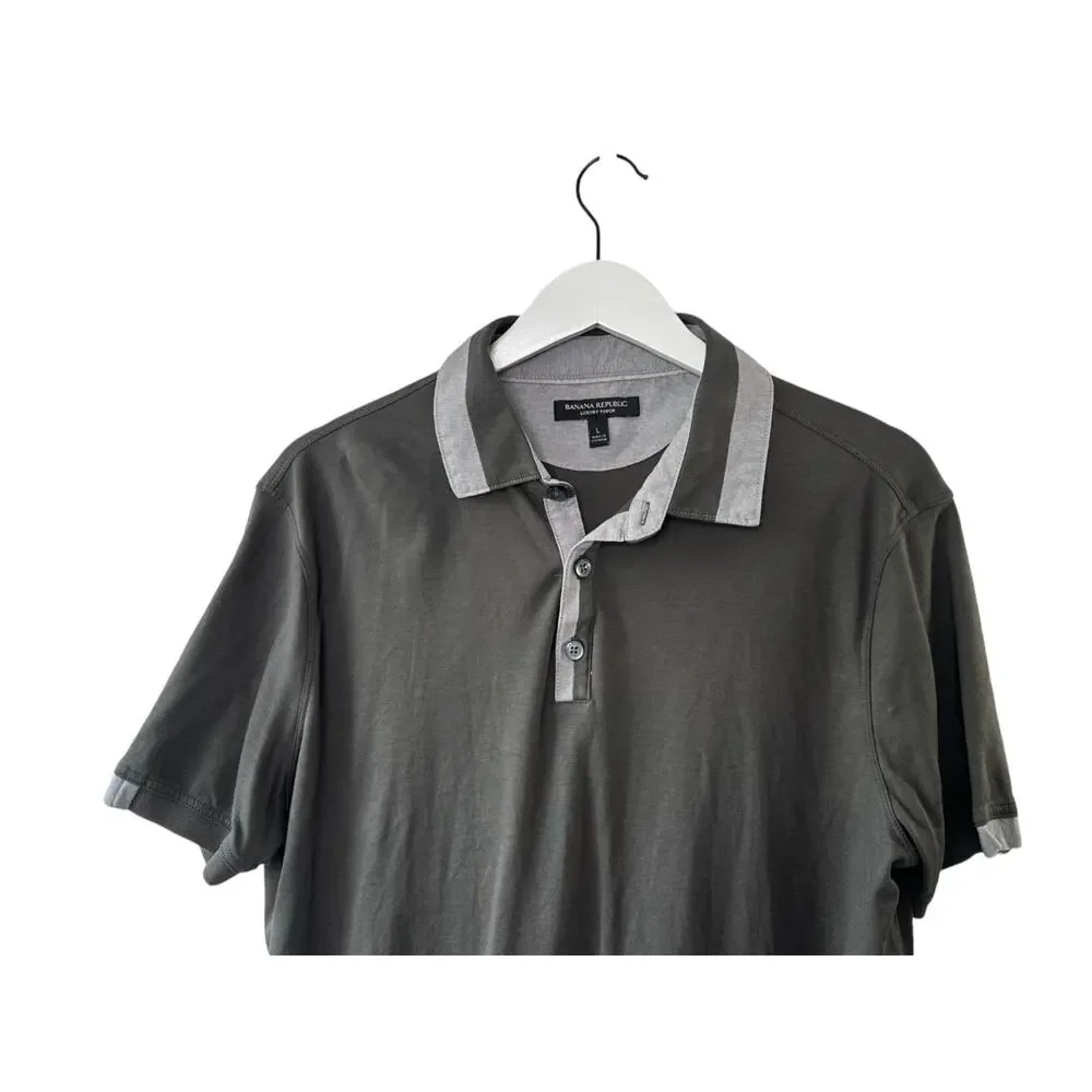 Banana Republic Luxury Touch Gray Short Sleeve Polo Shirt Men's Large